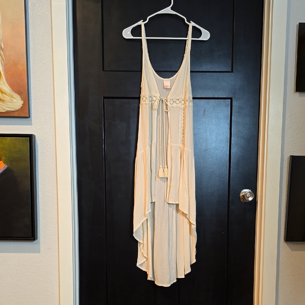 Xhilaration Cream Asymmetrical High-Low Sundress Vest, coverup, sz s